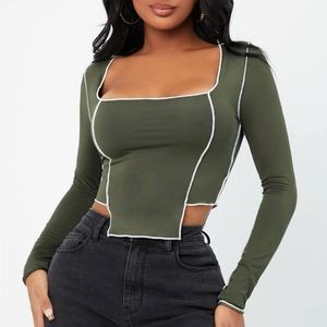 Asymmetrical Hem Army Green Top